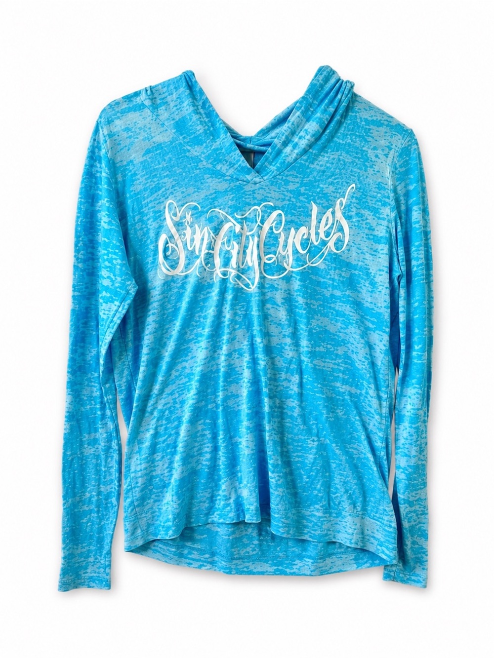 Sin City Cycles | Turquoise Blue burnout Long-sleeve Hooded Shirt